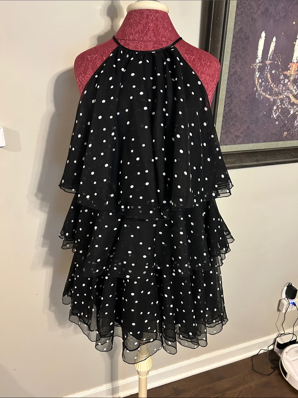 Kate Spade Black Polka Dot Tiered Halter Dress